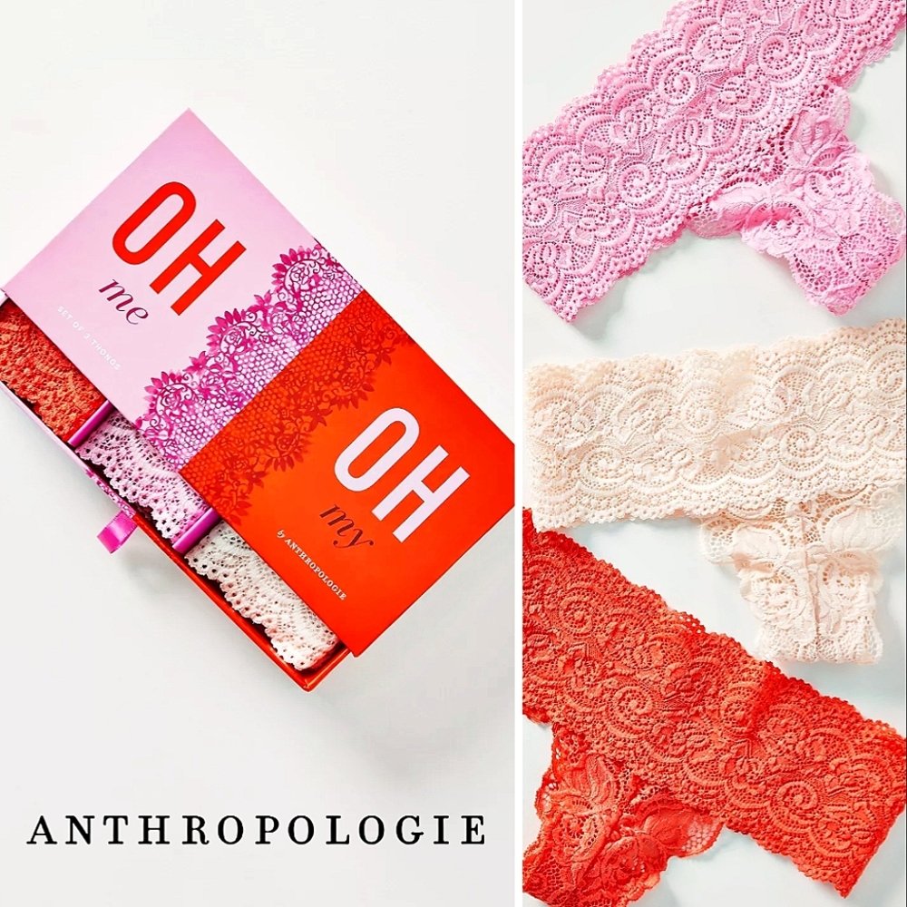 RARE*ANTHRO Oh Me Oh My Luxury Lace Thong Set $68/ANTHRO 2021'/HIGH QUALITY